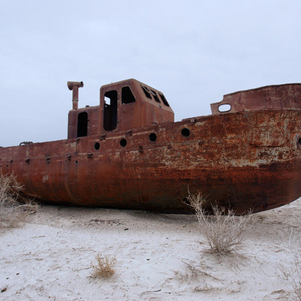 Ships at the bottom of the shallow Aral Sea